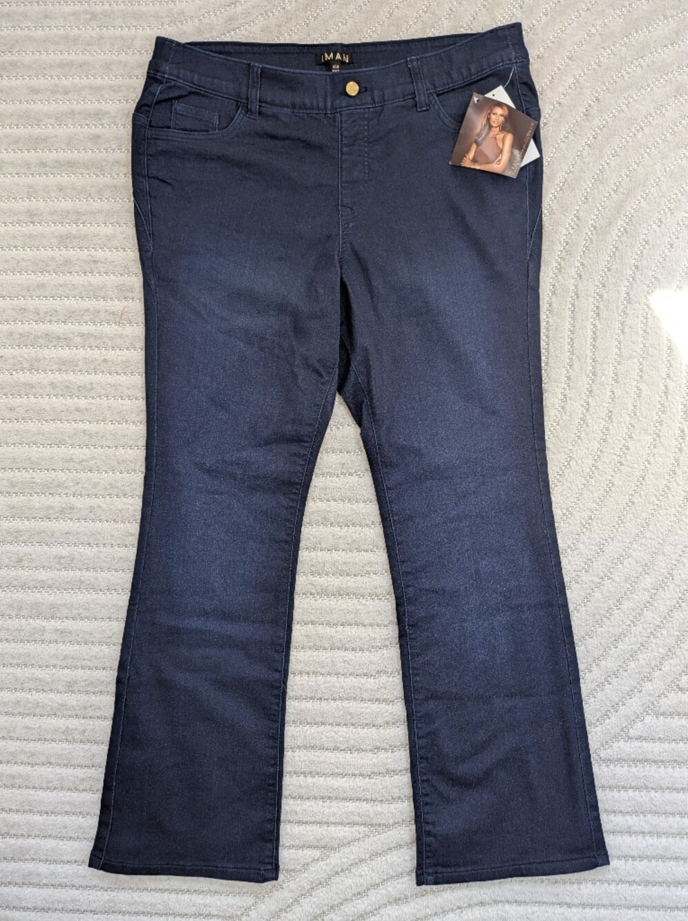 NWT IMAN Women Dark Wash Blue Bootcut Stretch Denim Jean Sz 16W pull up slimming